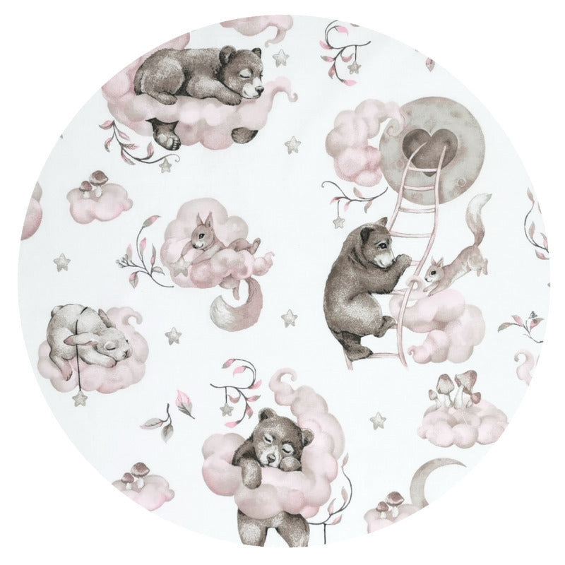 Cearceaf cu elastic, Qmini, Pentru patut 140X70 cm, Din bumbac certificat Oeko Tex Standard 100, Teddy Bear and Friends Pink