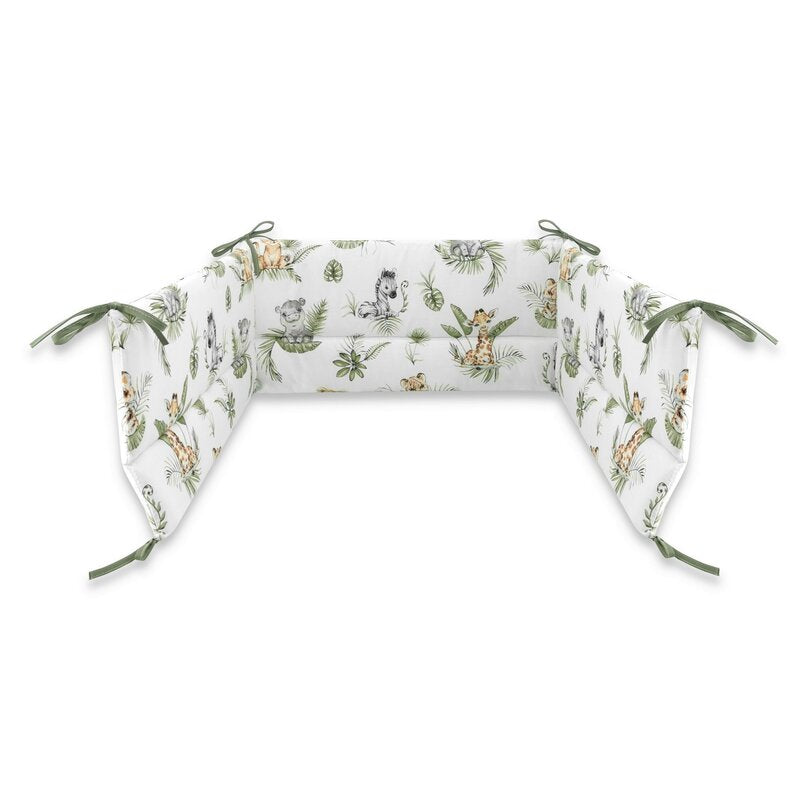 Lenjerie patut 3 piese, Qmini, Pentru patut 140x70 cm, Cu protectie laterala, Din bumbac certificat Oeko Tex Standard 100, Safari