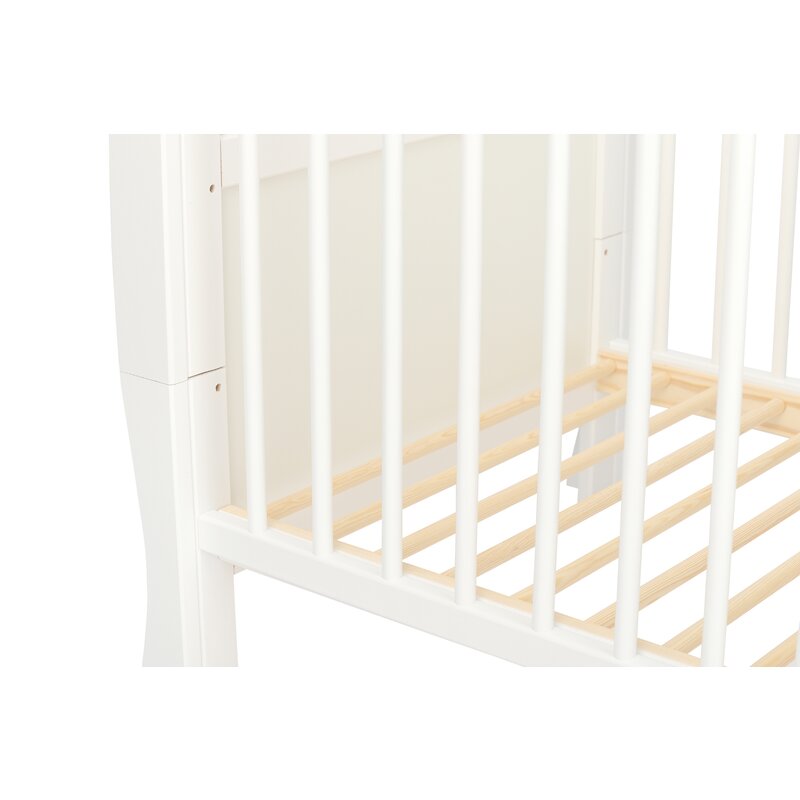Patut din lemn bebe, 120x60 cm, Cu sina speciala pentru dentitie, Multifunctional, EN716-1, EN716-2, Alb, Qmini, Julia