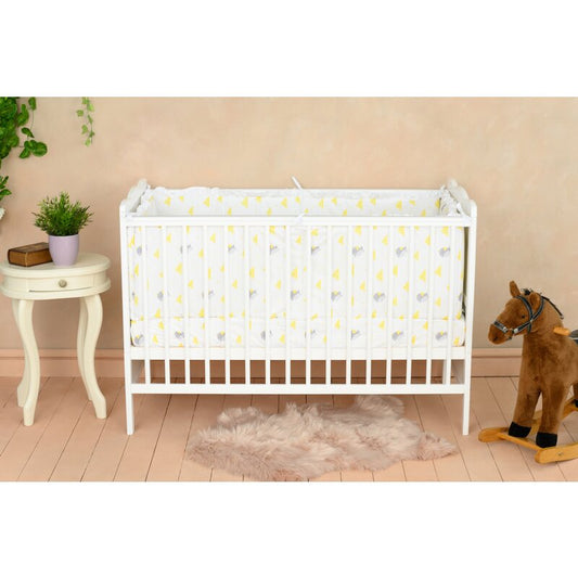 Patut din lemn bebe, 120x60 cm, Cu sina speciala pentru dentitie, Multifunctional, EN716-1, EN716-2, Alb, Qmini, Julia