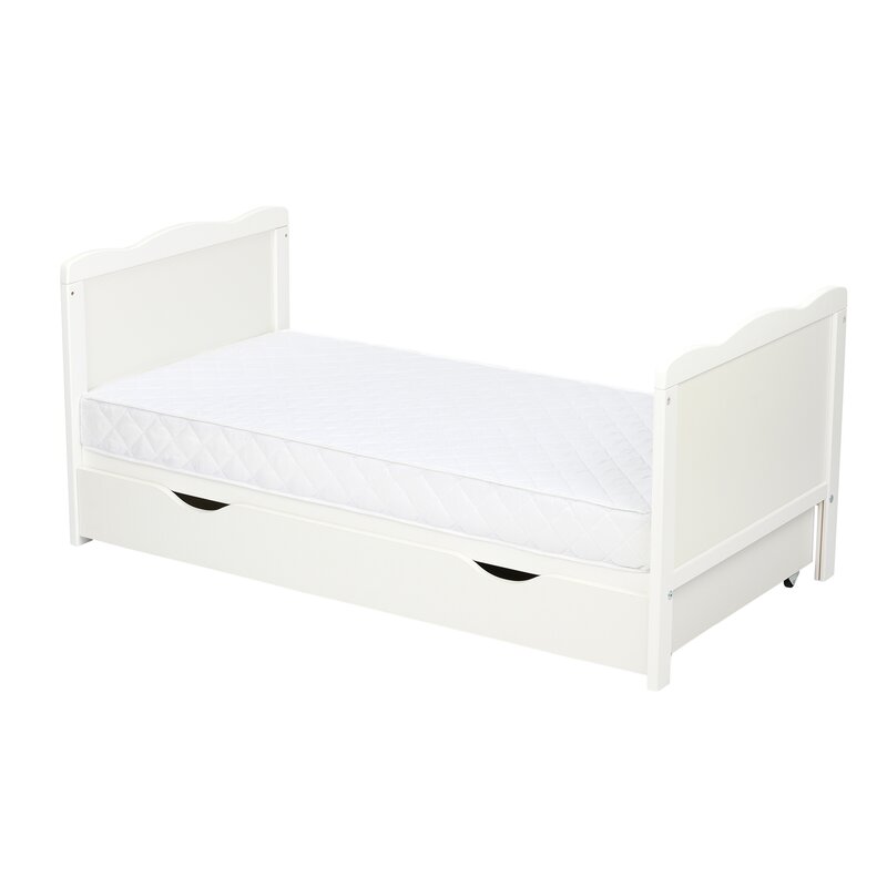 Patut din lemn bebe, 120x60 cm, Cu sertar, Cu sina speciala pentru dentitie, Multifunctional, EN716-1, EN716-2, Alb, Qmini, Julia