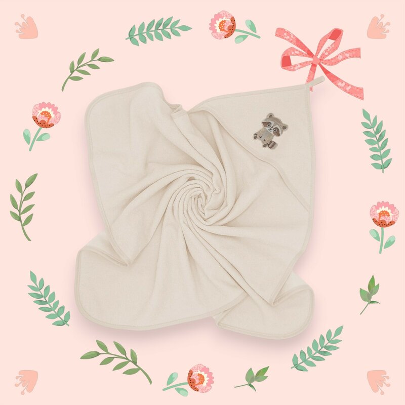 Prosop cu gluga, Qmini, Din bumbac, 80x80 cm, Ecru