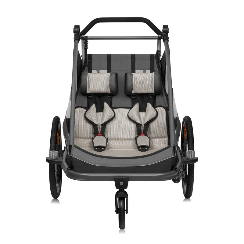 Carucior si remorca de bicicleta, Lionelo, Cama, Multifunctional, Pentru 1 sau 2 copii, Cu sistem de absorbtie a socurilor SIQ, Geamuri cu protectie solara, Negru