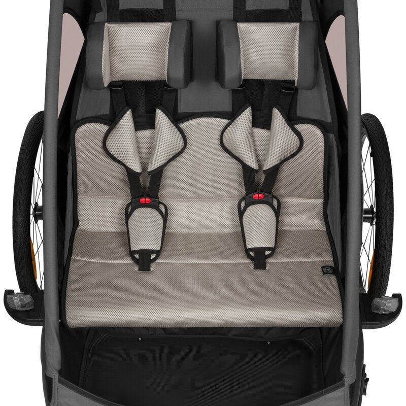 Carucior si remorca de bicicleta, Lionelo, Cama, Multifunctional, Pentru 1 sau 2 copii, Cu sistem de absorbtie a socurilor SIQ, Geamuri cu protectie solara, Negru
