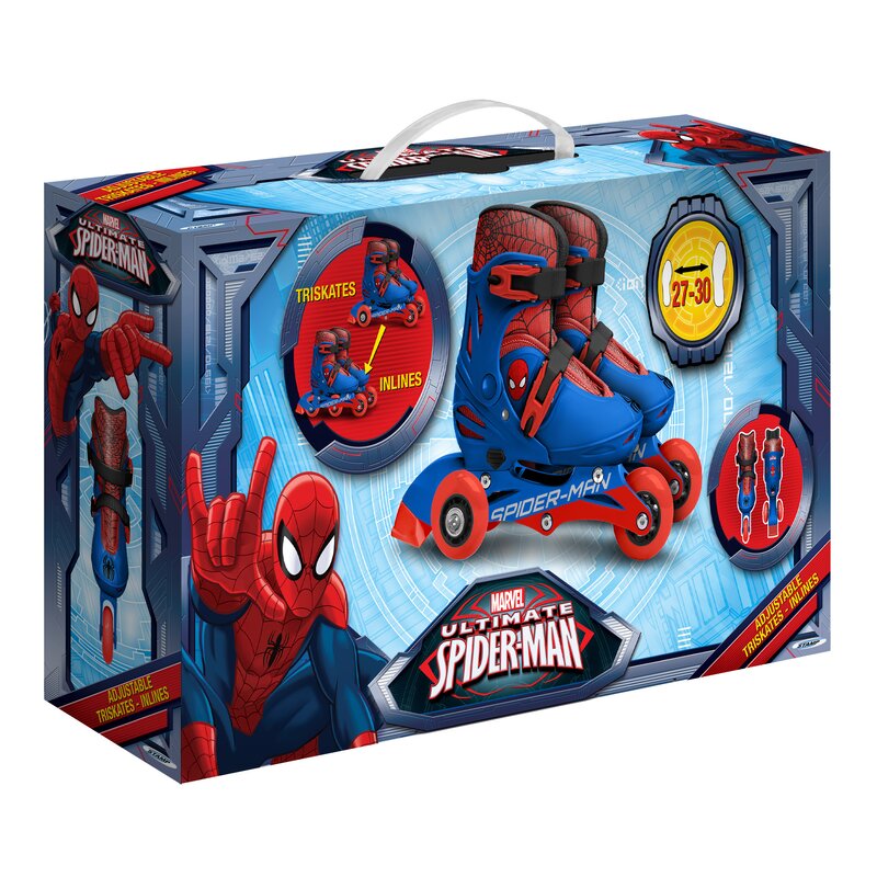 Role, Stamp, Marvel, De la incepator la avansat, Cu 3 roti, Ajustabile, Inchidere prin velcro, Cu frana, Marime 27-30, Spiderman