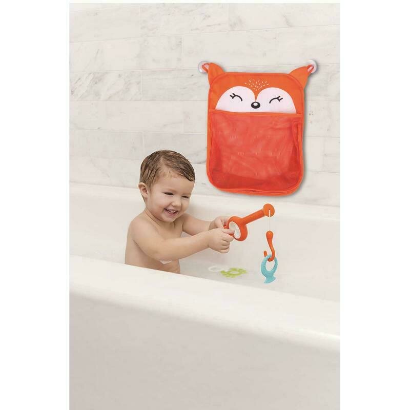 Saculet pentru jucariile de baie, FreeON, Fox, Cu sistem de prindere cu ventuze, Dimensiune 32x38 cm