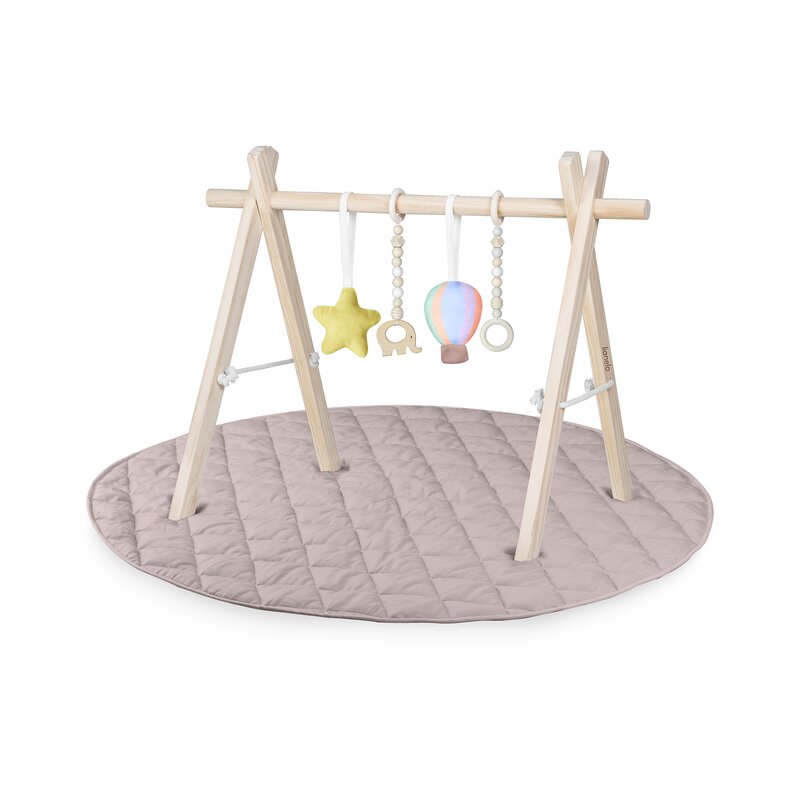 Centru de activitati, Lionelo, Anis Set, Cu arcada Montessori, Din lemn de pin, Jucarii plus, 4 jucarii suspendate, Stimuleaza simturile, Pliere rapida, Salteluta moale antiderapanta, 0+ luni, Multicolor