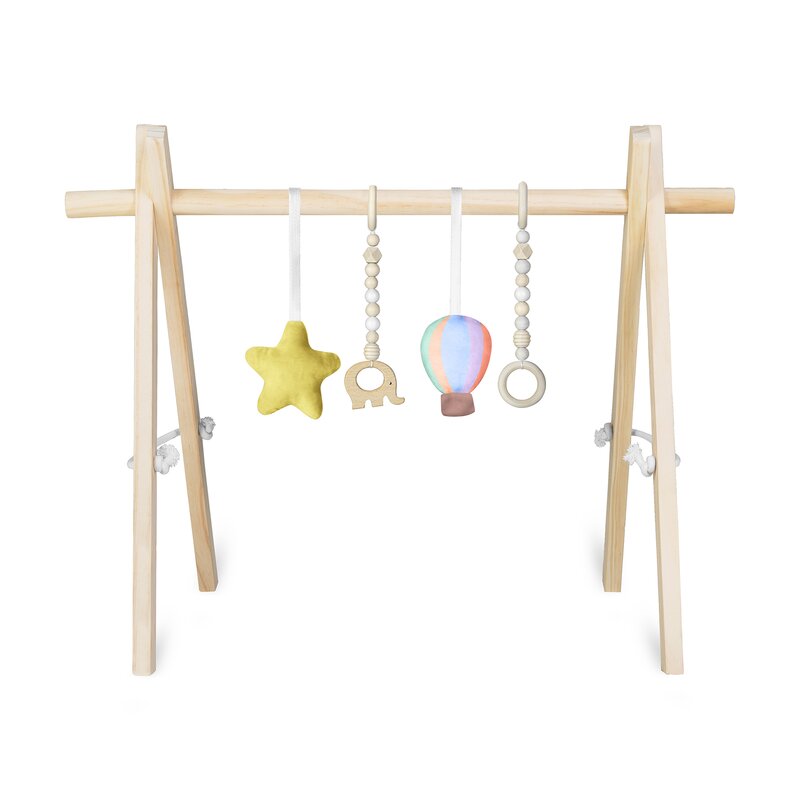 Centru de activitati, Lionelo, Anis Set, Cu arcada Montessori, Din lemn de pin, Jucarii plus, 4 jucarii suspendate, Stimuleaza simturile, Pliere rapida, Salteluta moale antiderapanta, 0+ luni, Multicolor