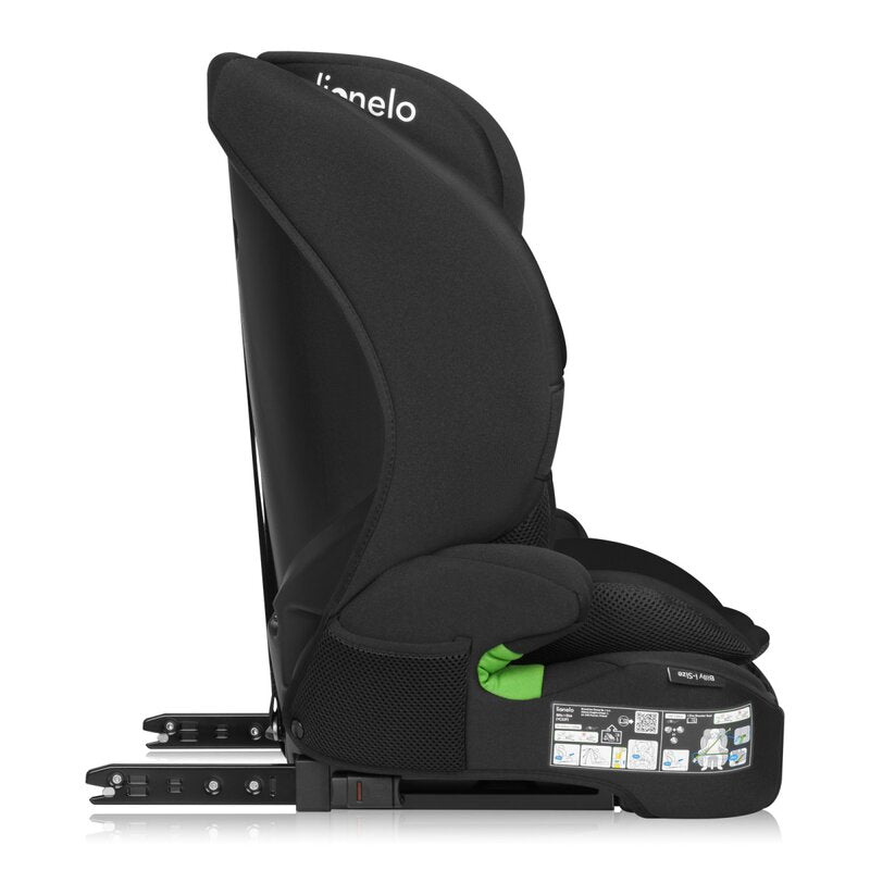 Scaun auto i-Size, Lionelo, Billy , 76 - 150 cm, 1/2/3, Isofix + top tether, Tetiera reglabila in 10 pozitii, Insertie ergonomica, Tapiterie lavabila, Testat la impact, Baza lata, Conform cu R129, Negru