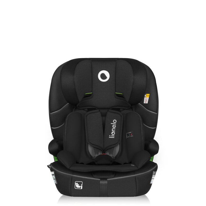 Scaun auto i-Size, Lionelo, Billy , 76 - 150 cm, 1/2/3, Isofix + top tether, Tetiera reglabila in 10 pozitii, Insertie ergonomica, Tapiterie lavabila, Testat la impact, Baza lata, Conform cu R129, Negru