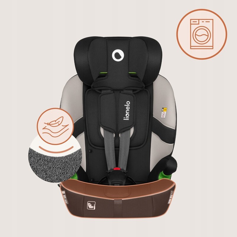 Scaun auto i-Size, Lionelo, Billy , 76 - 150 cm, 1/2/3, Isofix + top tether, Tetiera reglabila in 10 pozitii, Insertie ergonomica, Tapiterie lavabila, Testat la impact, Baza lata, Conform cu R129, Bej