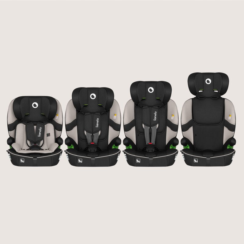 Scaun auto i-Size, Lionelo, Billy , 76 - 150 cm, 1/2/3, Isofix + top tether, Tetiera reglabila in 10 pozitii, Insertie ergonomica, Tapiterie lavabila, Testat la impact, Baza lata, Conform cu R129, Bej