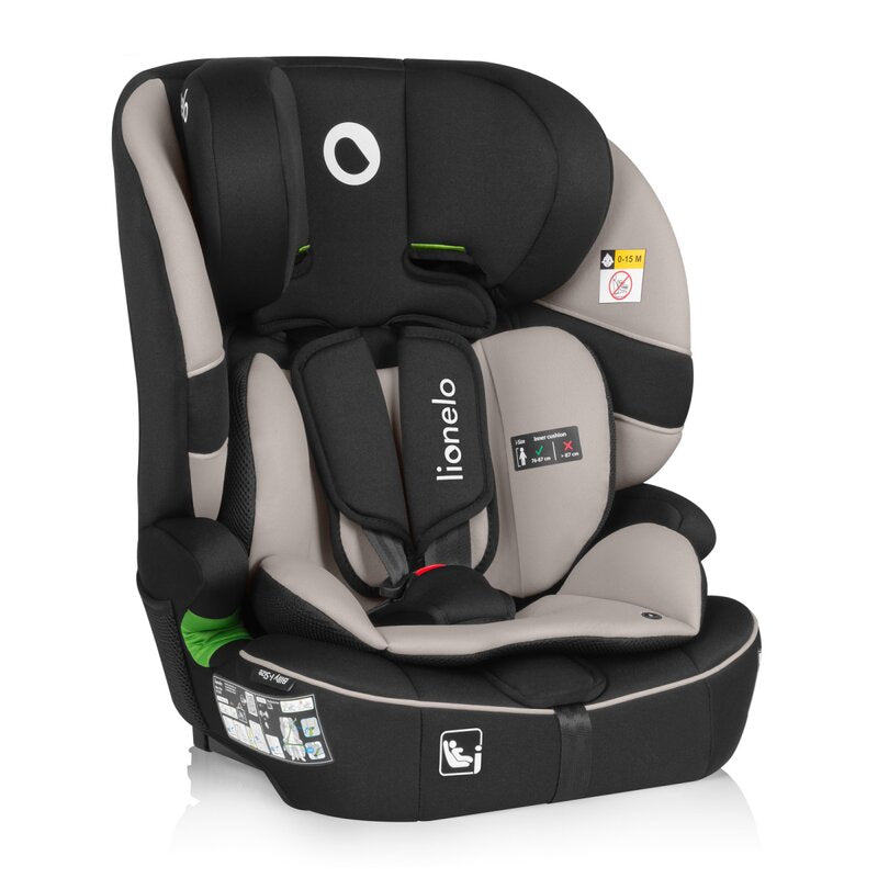 Scaun auto i-Size, Lionelo, Billy , 76 - 150 cm, 1/2/3, Isofix + top tether, Tetiera reglabila in 10 pozitii, Insertie ergonomica, Tapiterie lavabila, Testat la impact, Baza lata, Conform cu R129, Bej