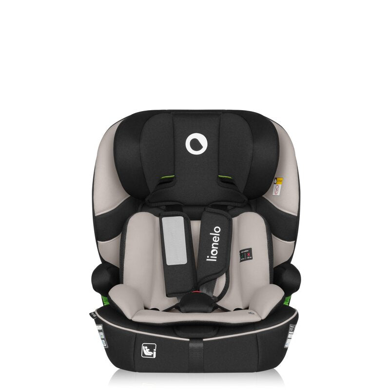Scaun auto i-Size, Lionelo, Billy , 76 - 150 cm, 1/2/3, Isofix + top tether, Tetiera reglabila in 10 pozitii, Insertie ergonomica, Tapiterie lavabila, Testat la impact, Baza lata, Conform cu R129, Bej