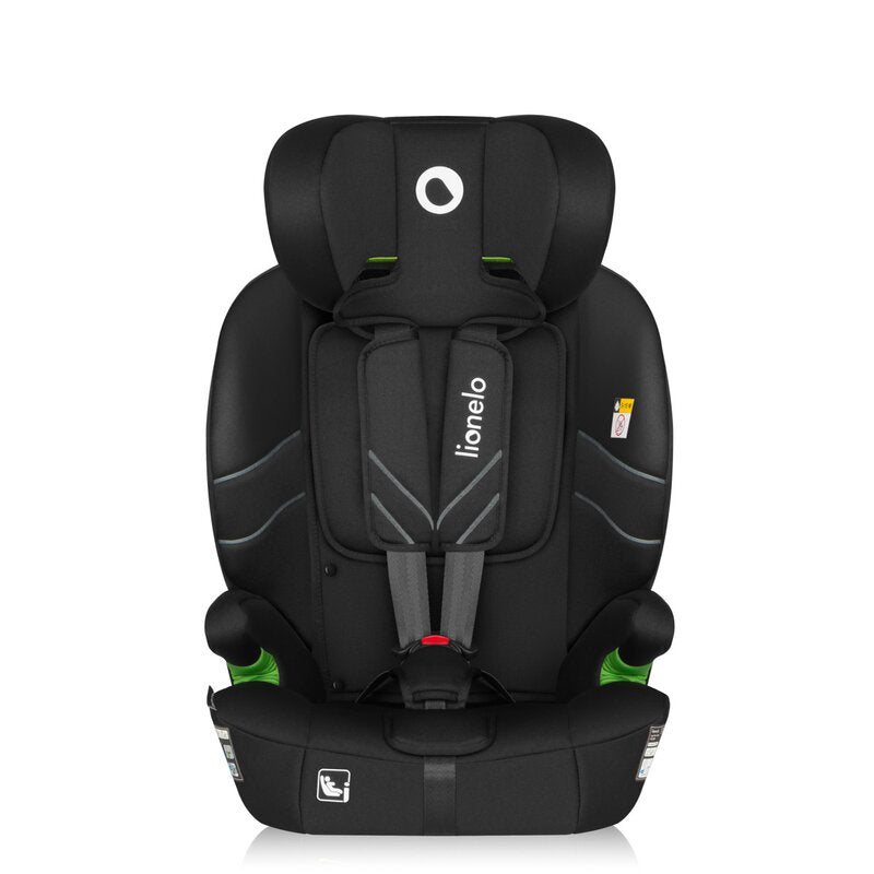 Scaun auto i-Size, Lionelo, Levi Fix, 76 - 150 cm, 1/2/3, ISOFIX + Top Tether, Tetiera reglabila in 10 pozitii, Insertie ergonomica Dri-Seat, Tapiterie lavabila, Testat la impact, Baza lata, Cotiere practice, Conform cu R129, Negru