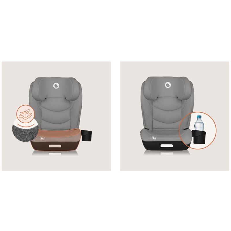 Scaun auto i-Size, Lionelo, Neal, Spatar reglabil in 4 pozitii, Tetiera in 10 pozitii, Suport sticla inclus, 15-36 Kg, 100-150 cm, Cu Isofix, Conform ECE R129, Gri
