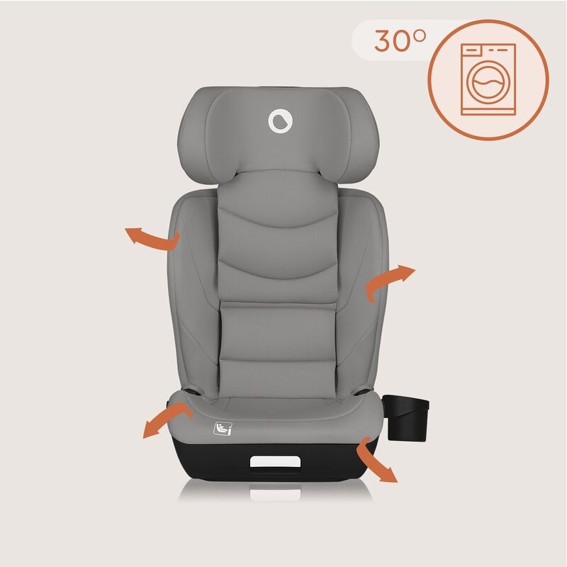 Scaun auto i-Size, Lionelo, Neal, Spatar reglabil in 4 pozitii, Tetiera in 10 pozitii, Suport sticla inclus, 15-36 Kg, 100-150 cm, Cu Isofix, Conform ECE R129, Gri