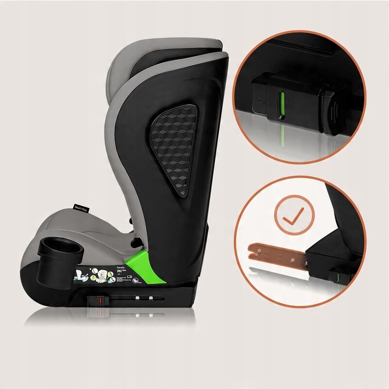 Scaun auto i-Size, Lionelo, Neal, Spatar reglabil in 4 pozitii, Tetiera in 10 pozitii, Suport sticla inclus, 15-36 Kg, 100-150 cm, Cu Isofix, Conform ECE R129, Gri