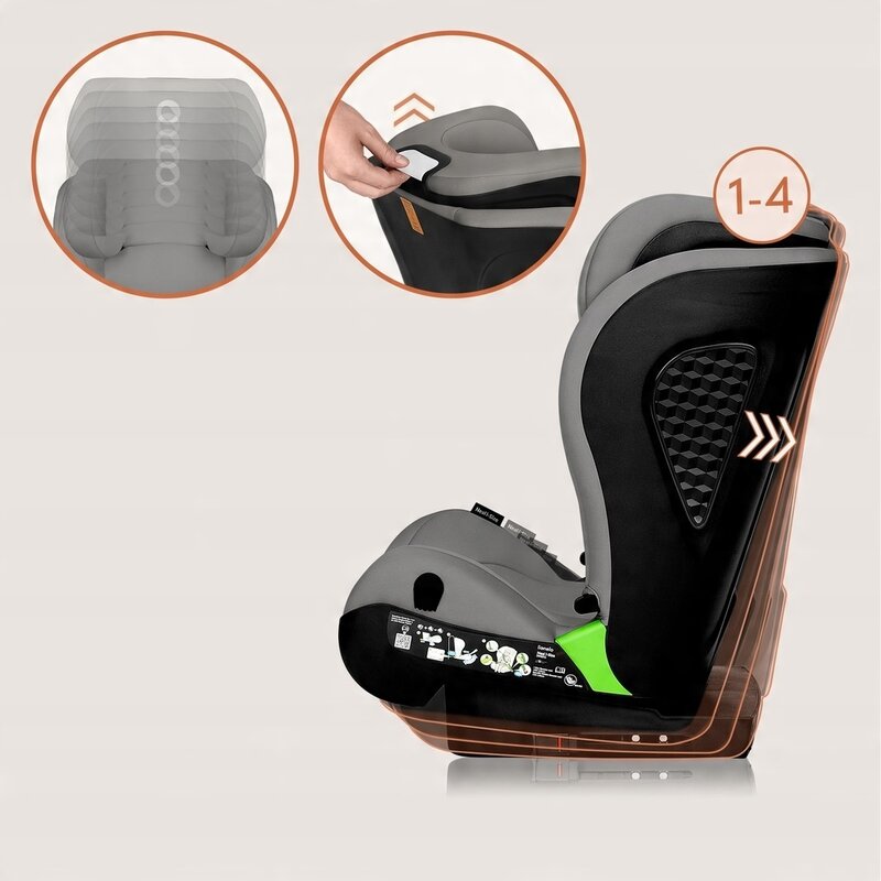 Scaun auto i-Size, Lionelo, Neal, Spatar reglabil in 4 pozitii, Tetiera in 10 pozitii, Suport sticla inclus, 15-36 Kg, 100-150 cm, Cu Isofix, Conform ECE R129, Gri