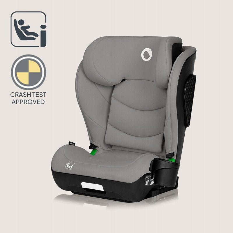 Scaun auto i-Size, Lionelo, Neal, Spatar reglabil in 4 pozitii, Tetiera in 10 pozitii, Suport sticla inclus, 15-36 Kg, 100-150 cm, Cu Isofix, Conform ECE R129, Gri
