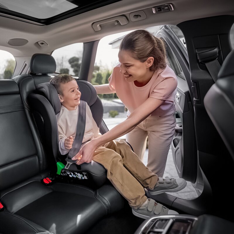 Scaun auto i-Size, Lionelo, Neal, Spatar reglabil in 4 pozitii, Tetiera in 10 pozitii, Suport sticla inclus, 15-36 Kg, 100-150 cm, Cu Isofix, Conform ECE R129, Gri