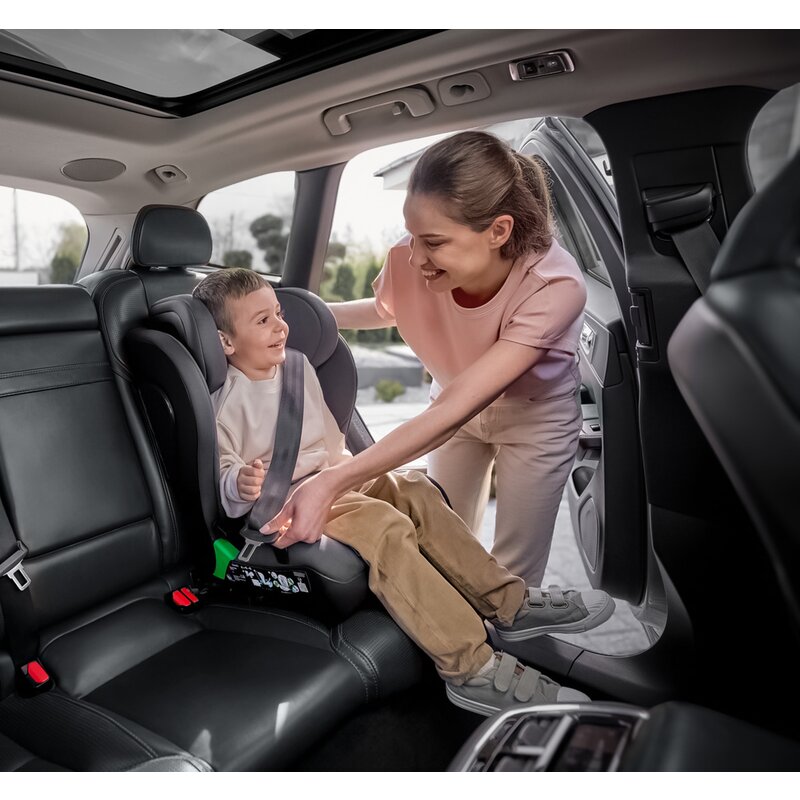 Scaun auto i-Size, Lionelo, Neal, Spatar reglabil in 4 pozitii, Tetiera in 10 pozitii, Suport sticla inclus, 15-36 Kg, 100-150 cm, Cu Isofix, Conform ECE R129, Negru