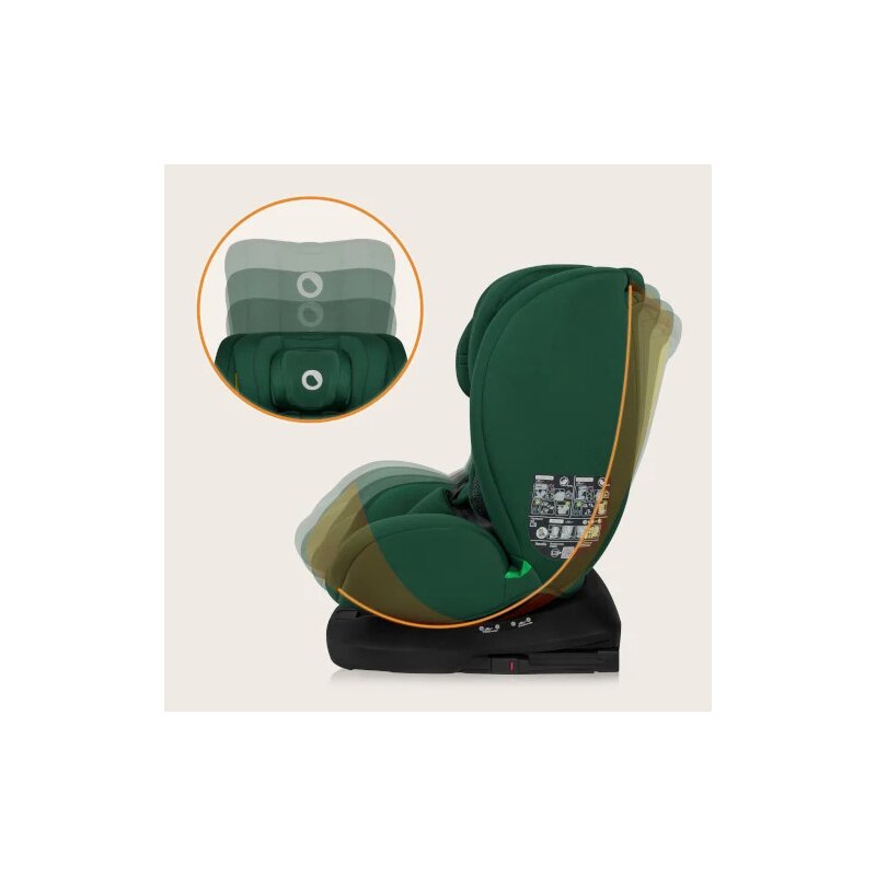 Scaun auto, Lionelo, Bastiaan i-Size, 4 in 1, Protectie laterala, Cu spatar inclinabil in 4 pozitii, Cu tetiera reglabila in 7 pozitii, Rotire 360 grade, Top Tether, 0-36 Kg, 40-150 cm, Cu Isofix, Conform cu ECE R129/03, Verde