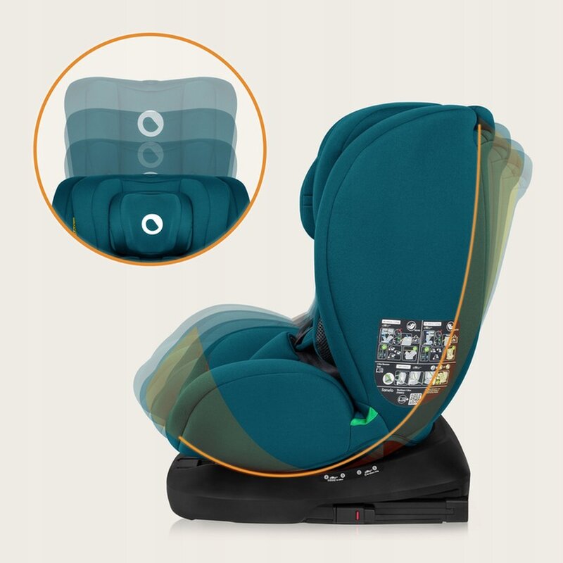 Scaun auto, Lionelo, Bastiaan i-Size, 4 in 1, Protectie laterala, Cu spatar inclinabil in 4 pozitii, Cu tetiera reglabila in 7 pozitii, Rotire 360 grade, Top Tether, 0-36 Kg, 40-150 cm, Cu Isofix, Conform cu ECE R129/03, Albastru Indigo