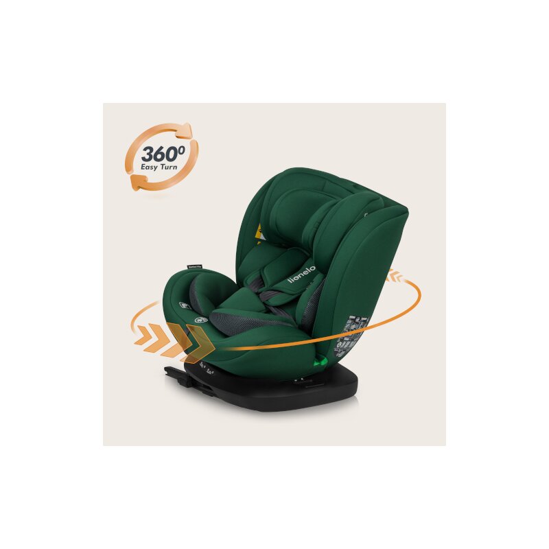 Scaun auto, Lionelo, Bastiaan i-Size, 4 in 1, Protectie laterala, Cu spatar inclinabil in 4 pozitii, Cu tetiera reglabila in 7 pozitii, Rotire 360 grade, Top Tether, 0-36 Kg, 40-150 cm, Cu Isofix, Conform cu ECE R129/03, Verde