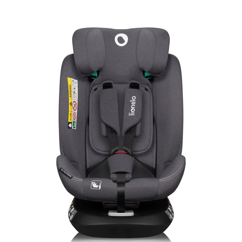 Scaun auto, Lionelo, Bastiaan One i-Size, 4 in 1, Protectie laterala, Cu spatar inclinabil in 4 pozitii, Cu tetiera reglabila in 13 pozitii, Rotire 360 grade, Top Tether, 0-36 Kg, 40-150 cm, Cu Isofix, Conform cu ECE R129, Gri