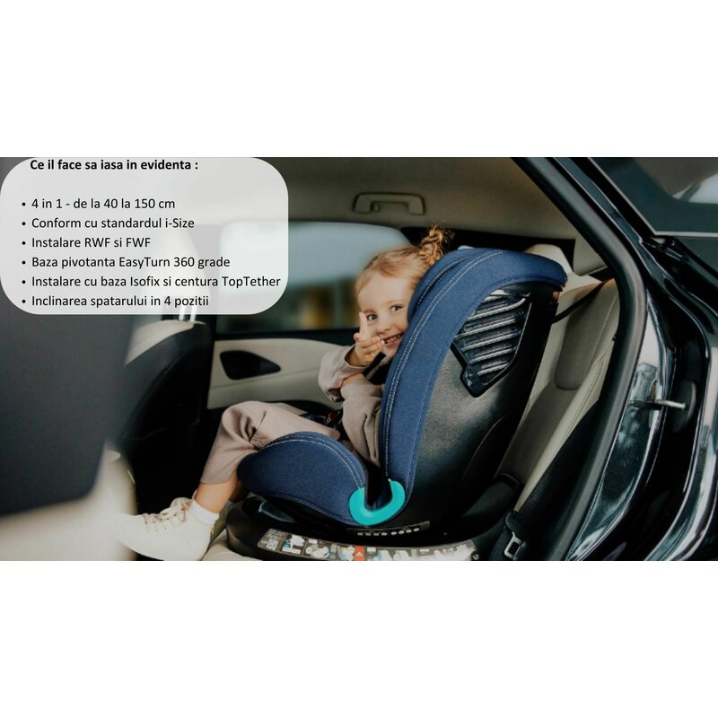 Scaun auto, Lionelo, Bastiaan One i-Size, 4 in 1, Protectie laterala, Cu spatar inclinabil in 4 pozitii, Cu tetiera reglabila in 13 pozitii, Rotire 360 grade, Top Tether, 0-36 Kg, 40-150 cm, Cu Isofix, Conform cu ECE R129, Roz