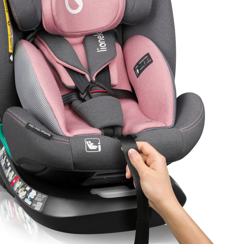 Scaun auto, Lionelo, Bastiaan One i-Size, 4 in 1, Protectie laterala, Cu spatar inclinabil in 4 pozitii, Cu tetiera reglabila in 13 pozitii, Rotire 360 grade, Top Tether, 0-36 Kg, 40-150 cm, Cu Isofix, Conform cu ECE R129, Roz