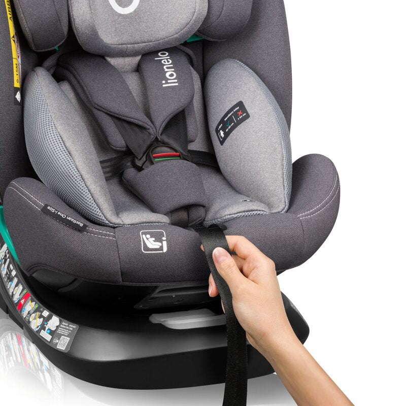 Scaun auto, Lionelo, Bastiaan One i-Size, 4 in 1, Protectie laterala, Cu spatar inclinabil in 4 pozitii, Cu tetiera reglabila in 13 pozitii, Rotire 360 grade, Top Tether, 0-36 Kg, 40-150 cm, Cu Isofix, Conform cu ECE R129, Gri