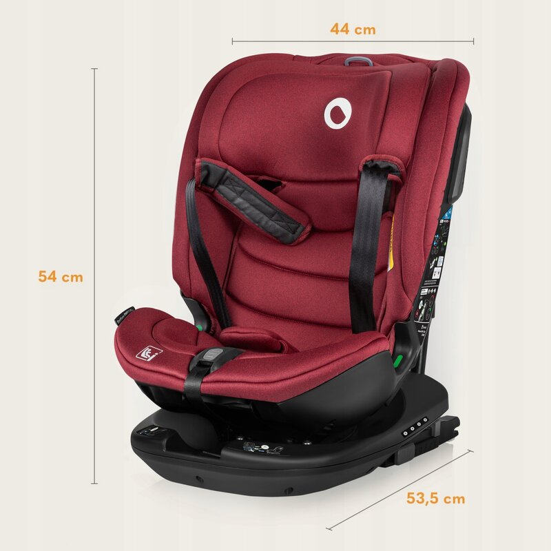 Scaun auto, Lionelo, Bastiaan RWF i-Size, Pozitie de somn, Protectie laterala, Rotire 360 grade, 0-36 Kg, Cu Isofix si Centura Top Tether, Conform cu standardul european de securitate ECE R129, Rosu