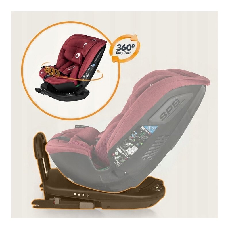 Scaun auto, Lionelo, Bastiaan RWF i-Size, Pozitie de somn, Protectie laterala, Rotire 360 grade, 0-36 Kg, Cu Isofix si Centura Top Tether, Conform cu standardul european de securitate ECE R129, Rosu