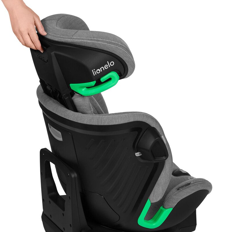 Scaun auto, Lionelo, Harmony i-Size, Rotire 360 grade, Protectie laterala, Cu spatar reglabil in 5 pozitii, Cu tetiera reglabila in 12 pozitii, 0-36 Kg, 40-150 cm, Cu Isofix, Husa din bambus, Conform cu ECE R129, Gri deschis