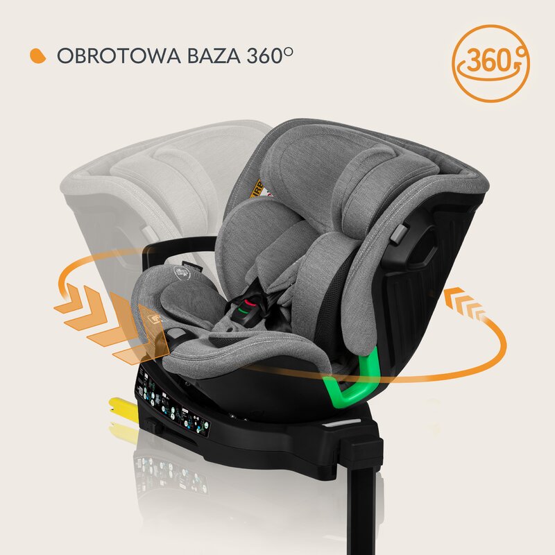 Scaun auto, Lionelo, Harmony i-Size, Rotire 360 grade, Protectie laterala, Cu spatar reglabil in 5 pozitii, Cu tetiera reglabila in 12 pozitii, 0-36 Kg, 40-150 cm, Cu Isofix, Husa din bambus, Conform cu ECE R129, Gri deschis