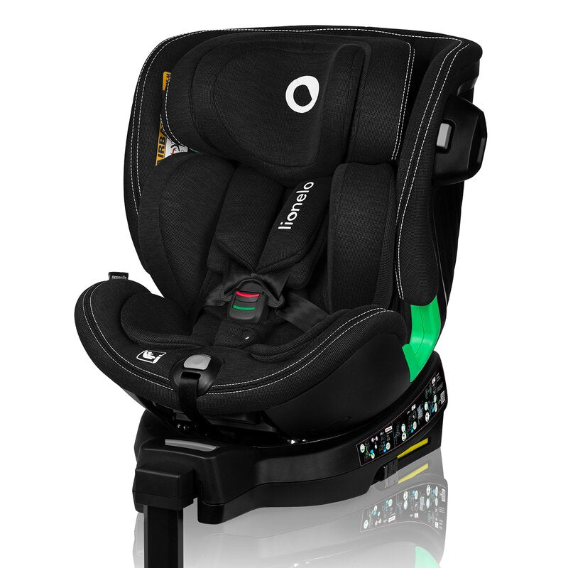 Scaun auto, Lionelo, Harmony i-Size, Rotire 360 grade, Protectie laterala, Cu spatar reglabil in 5 pozitii, Cu tetiera reglabila in 12 pozitii, 0-36 Kg, 40-150 cm, Cu Isofix, Husa din bambus, Conform cu ECE R129, Negru