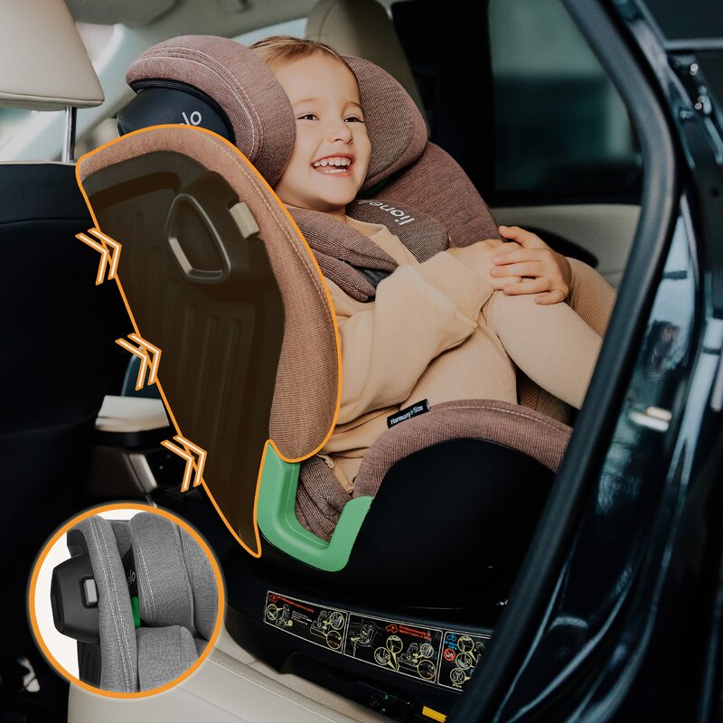 Scaun auto, Lionelo, Harmony i-Size, Rotire 360 grade, Protectie laterala, Cu spatar reglabil in 5 pozitii, Cu tetiera reglabila in 12 pozitii, 0-36 Kg, 40-150 cm, Cu Isofix, Husa din bambus, Conform cu ECE R129, Gri deschis