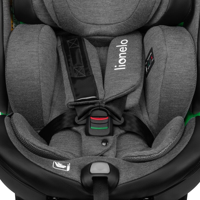 Scaun auto, Lionelo, Harmony i-Size, Rotire 360 grade, Protectie laterala, Cu spatar reglabil in 5 pozitii, Cu tetiera reglabila in 12 pozitii, 0-36 Kg, 40-150 cm, Cu Isofix, Husa din bambus, Conform cu ECE R129, Gri inchis