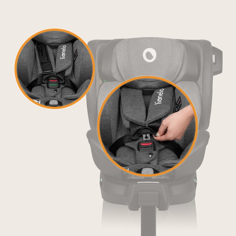 Scaun auto, Lionelo, Harmony i-Size, Rotire 360 grade, Protectie laterala, Cu spatar reglabil in 5 pozitii, Cu tetiera reglabila in 12 pozitii, 0-36 Kg, 40-150 cm, Cu Isofix, Husa din bambus, Conform cu ECE R129, Gri inchis