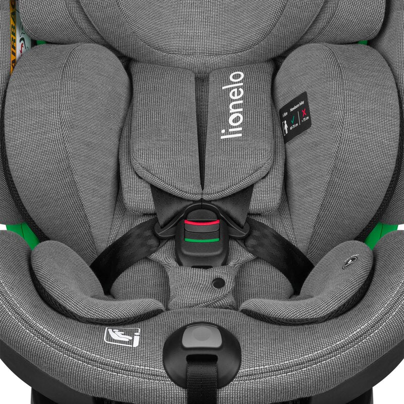 Scaun auto, Lionelo, Harmony i-Size, Rotire 360 grade, Protectie laterala, Cu spatar reglabil in 5 pozitii, Cu tetiera reglabila in 12 pozitii, 0-36 Kg, 40-150 cm, Cu Isofix, Husa din bambus, Conform cu ECE R129, Gri deschis