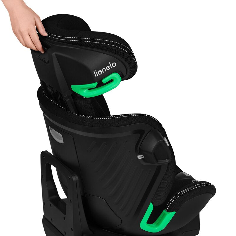 Scaun auto, Lionelo, Harmony i-Size, Rotire 360 grade, Protectie laterala, Cu spatar reglabil in 5 pozitii, Cu tetiera reglabila in 12 pozitii, 0-36 Kg, 40-150 cm, Cu Isofix, Husa din bambus, Conform cu ECE R129, Negru