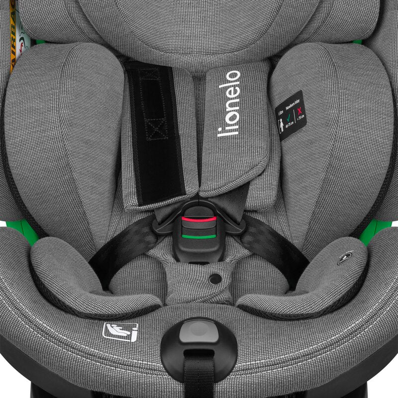 Scaun auto, Lionelo, Harmony i-Size, Rotire 360 grade, Protectie laterala, Cu spatar reglabil in 5 pozitii, Cu tetiera reglabila in 12 pozitii, 0-36 Kg, 40-150 cm, Cu Isofix, Husa din bambus, Conform cu ECE R129, Gri deschis