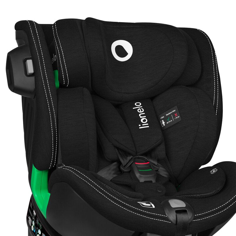 Scaun auto, Lionelo, Harmony i-Size, Rotire 360 grade, Protectie laterala, Cu spatar reglabil in 5 pozitii, Cu tetiera reglabila in 12 pozitii, 0-36 Kg, 40-150 cm, Cu Isofix, Husa din bambus, Conform cu ECE R129, Negru