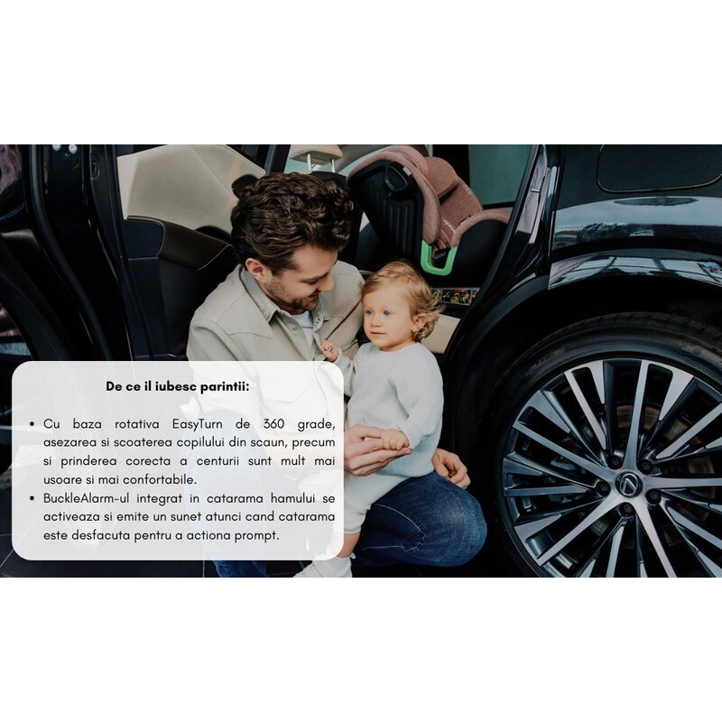 Scaun auto, Lionelo, Harmony i-Size, Rotire 360 grade, Protectie laterala, Cu spatar reglabil in 5 pozitii, Cu tetiera reglabila in 12 pozitii, 0-36 Kg, 40-150 cm, Cu Isofix, Husa din bambus, Conform cu ECE R129, Negru