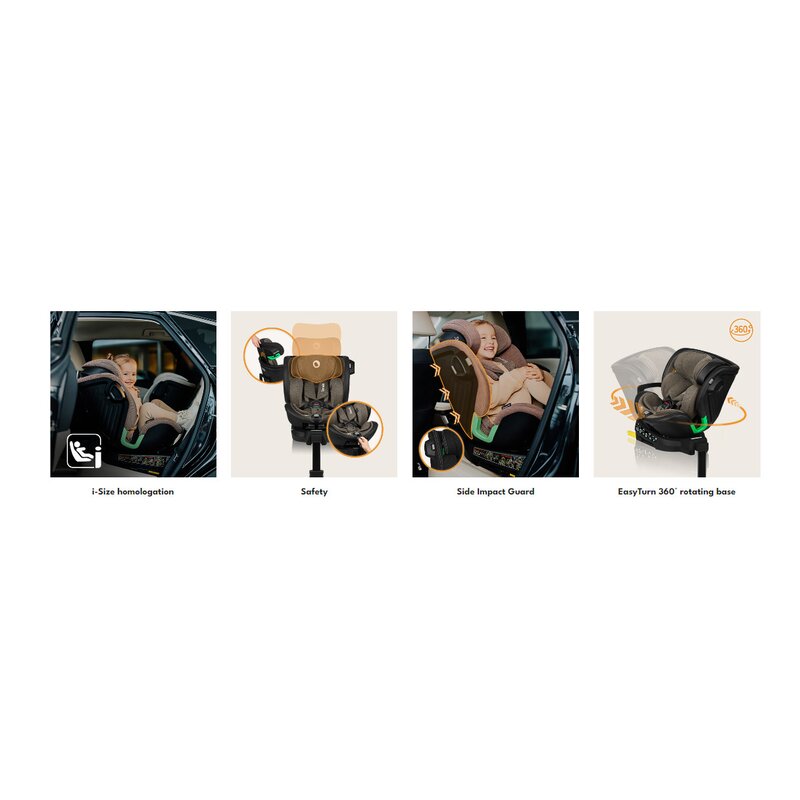 Scaun auto, Lionelo, Harmony i-Size, Rotire 360 grade, Protectie laterala, Cu spatar reglabil in 5 pozitii, Cu tetiera reglabila in 12 pozitii, 0-36 Kg, 40-150 cm, Cu Isofix, Husa din bambus, Conform cu ECE R129, Gri deschis