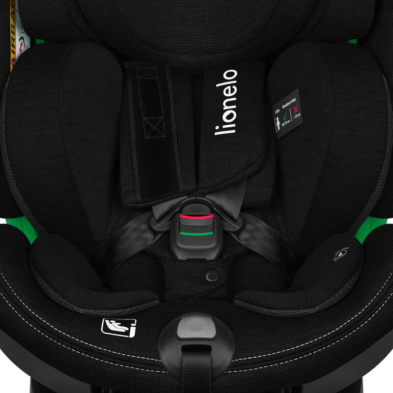 Scaun auto, Lionelo, Harmony i-Size, Rotire 360 grade, Protectie laterala, Cu spatar reglabil in 5 pozitii, Cu tetiera reglabila in 12 pozitii, 0-36 Kg, 40-150 cm, Cu Isofix, Husa din bambus, Conform cu ECE R129, Negru