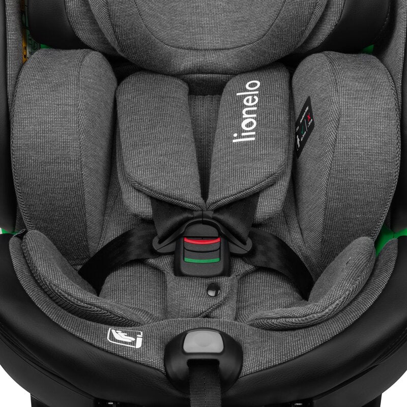 Scaun auto, Lionelo, Harmony i-Size, Rotire 360 grade, Protectie laterala, Cu spatar reglabil in 5 pozitii, Cu tetiera reglabila in 12 pozitii, 0-36 Kg, 40-150 cm, Cu Isofix, Husa din bambus, Conform cu ECE R129, Gri inchis