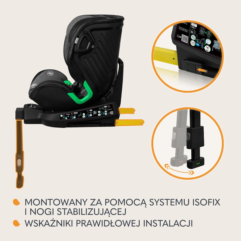 Scaun auto, Lionelo, Harmony i-Size, Rotire 360 grade, Protectie laterala, Cu spatar reglabil in 5 pozitii, Cu tetiera reglabila in 12 pozitii, 0-36 Kg, 40-150 cm, Cu Isofix, Husa din bambus, Conform cu ECE R129, Gri inchis